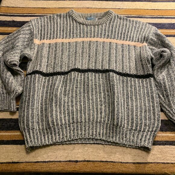 Vintage Grandpa Sweater Ribbed Oversized Gray Knit Pullover Crewneck Weekends Lg - Picture 1 of 6